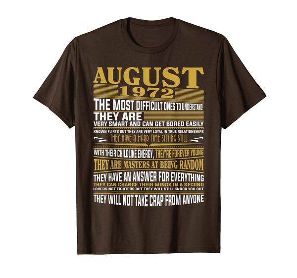 

born in august 1972 facts t shirt for men, women t-shirt, White;black