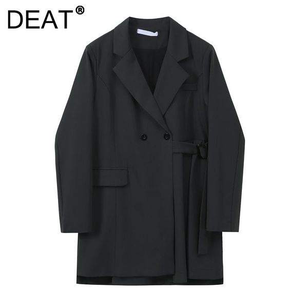 

women's suits & blazers [deat] 2021 autumn fashion tide loose turn-down collar double breasted solid color long sleeve asymmetry blazer, White;black