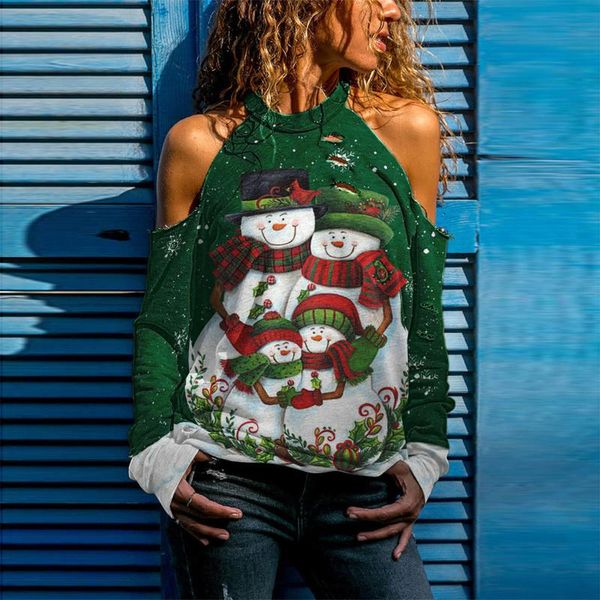 

yoga outfit ekunwe winter christmas print women's shirts hole long sleeve sweatshirt o-neck e blouser jumper clothes