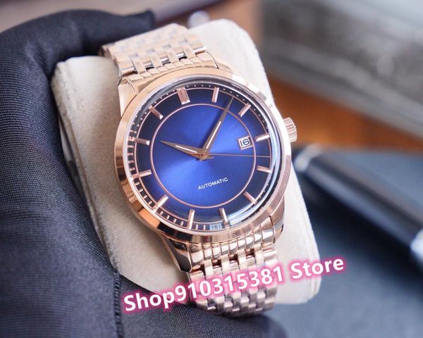 

wristwatches classic stainless steel gradient blue watch men automatic mechanical watches yellow gold date clock waterproof 40mm, Slivery;brown