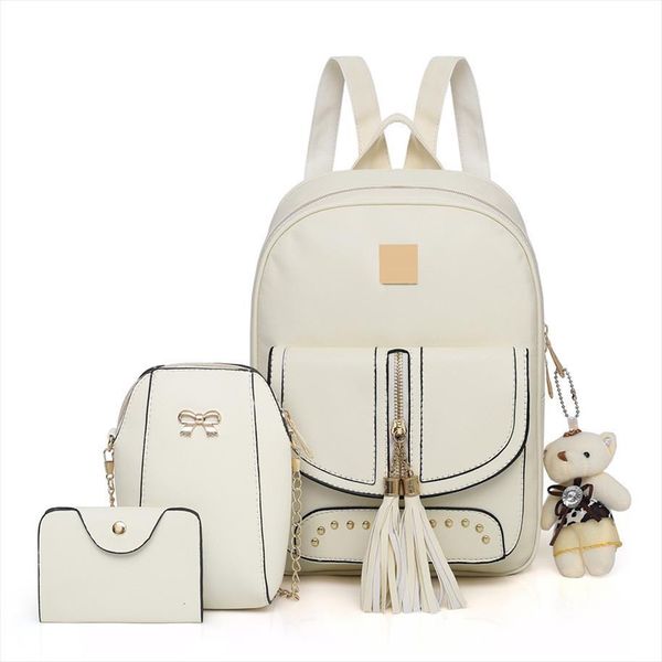 

women pu leather backpack rivet small school bags for teenage girls fashion tassel shoulder bag female travel