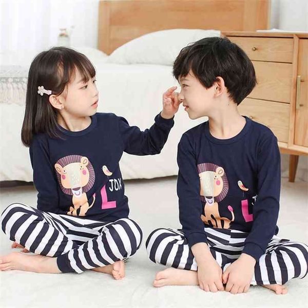 Tuonxye Çocuk Tam Kollu Pijama Set Kızlar Utangaç Kedi Çocuk Pamuk Pijama Kız Pijama Bebek Çocuğun Pijama Giyim 210729