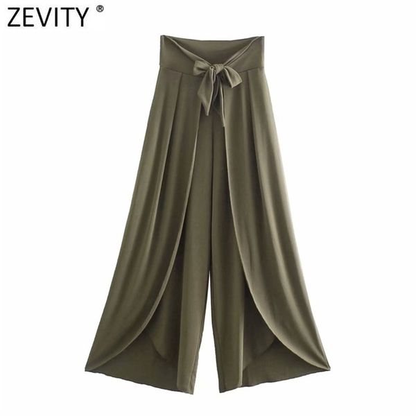 

women vintage solid color front bow tied hem irregular wide leg pants retro femme chic ankle length sarong trousers p1013 210420, White;black
