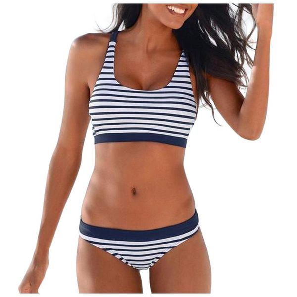

women's swimwear summer women bandeau padded push up off shoulder stripe swimsuit split beachwear bikini set maillot de bain femme, White;black