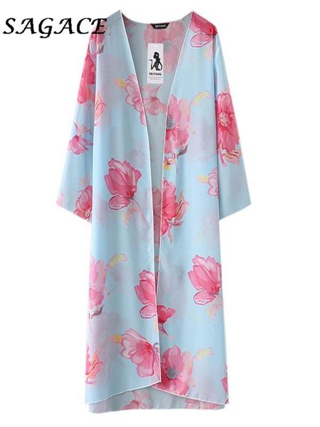 

women's jackets sagace clothes coats autumn women o-neck fashion soft ladies summer floral chiffon kimono cardigans blouse cover ups, Black;brown