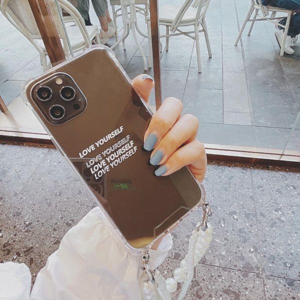 

card holders mobile phone case 12promax messenger 7/8 suitable for ins wind big pearl chain apple 12 iphone11, Brown;gray