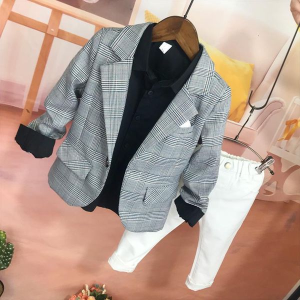

childrens blazer coat suit spring and autumn korean boy casual jacket handsome kids plaid 2 8y, Black