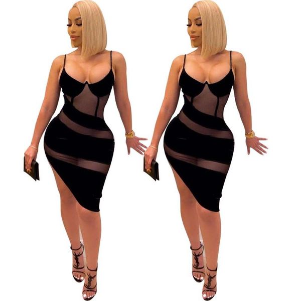 

neck sling mesh gauze hollow wrapped chest bag hip nightclub mini dress vestido de mulher bodycon dresses xl casual, Black;gray