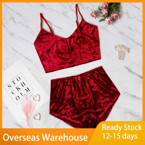 

two-piece suits velvet bra set lingerie home wear v-neck strap