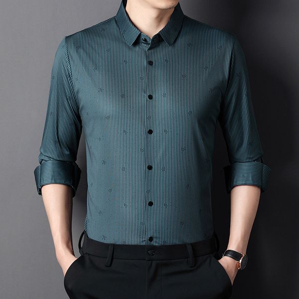 

spring and autumn men's long sleeve fashion casual stripe shirt youth men's thin inch shirt trend, Black