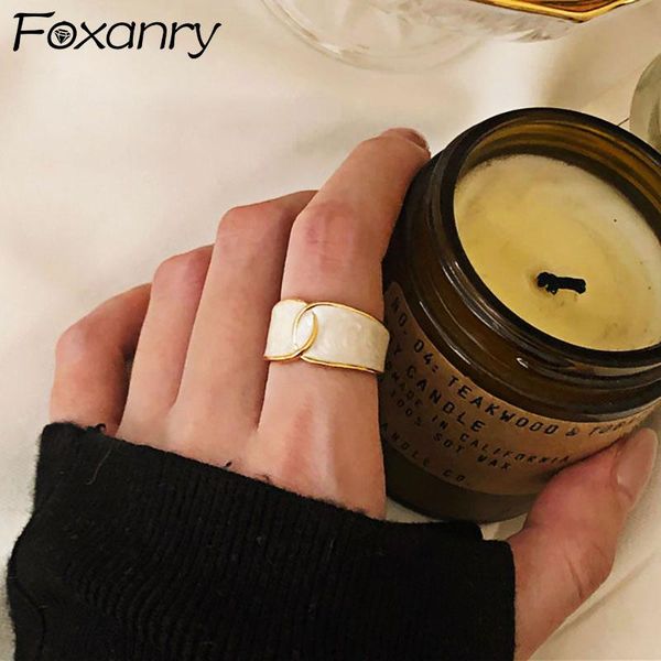 

foxanry 925 sterling silver party rings for women couples france gold plated vintage lines cross geometric bride jewelry gifts cluster, Golden;silver