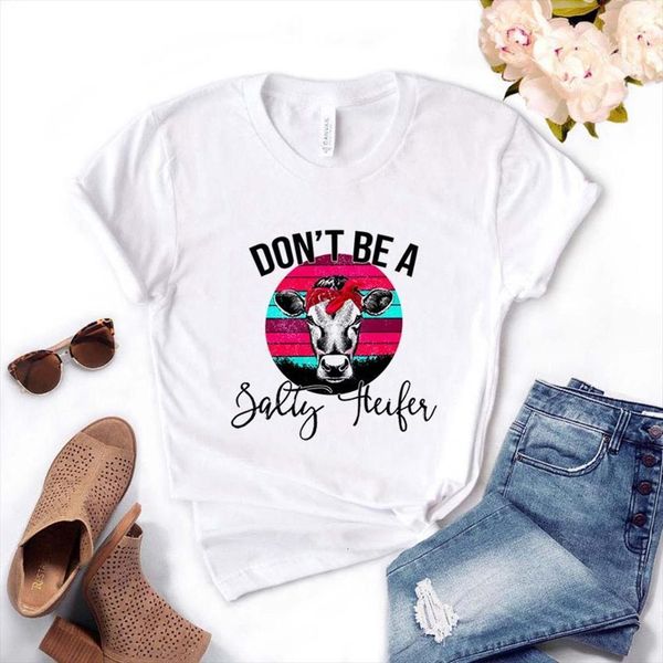 

and women dont be a mens salty heifer bandana cow print short sleeve o neck loose ladies causal tee, White;black
