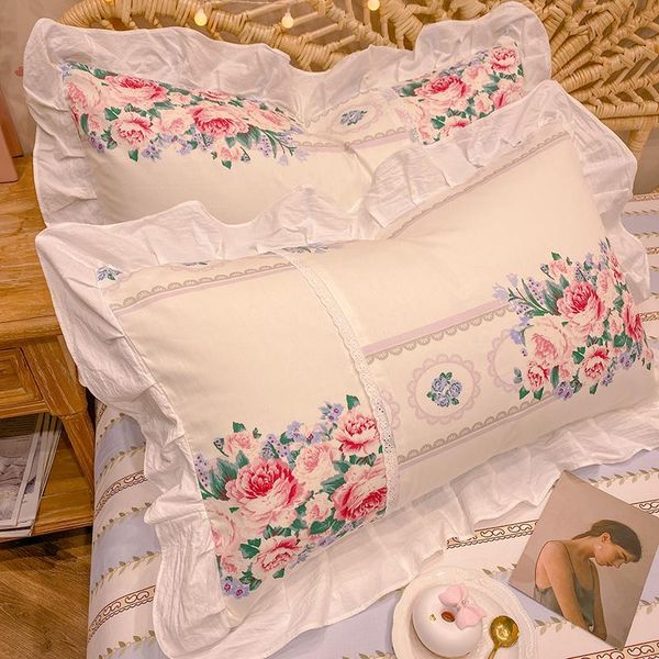 

pillow case cilected 100% cotton pillowcase nordic ins flower printing lotus leaf lace core protection cover bedside cushion