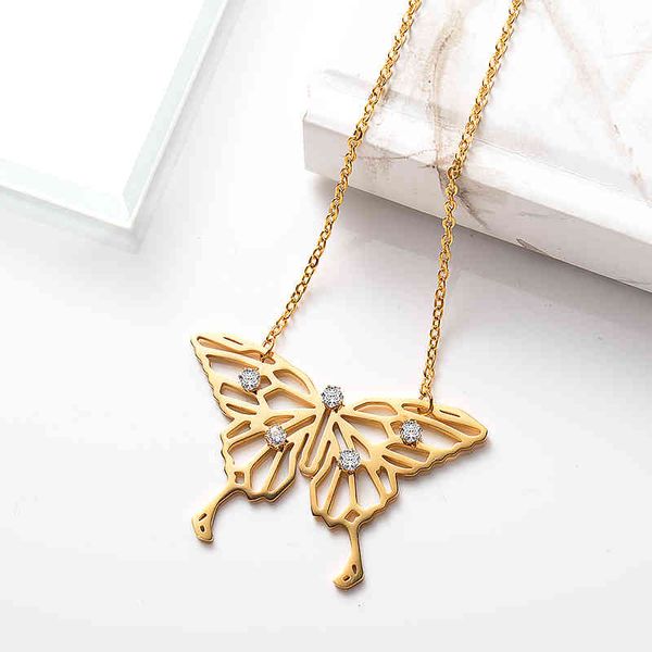 

baoyan gold/silver stainless steel zirconia butterfly pendant necklace