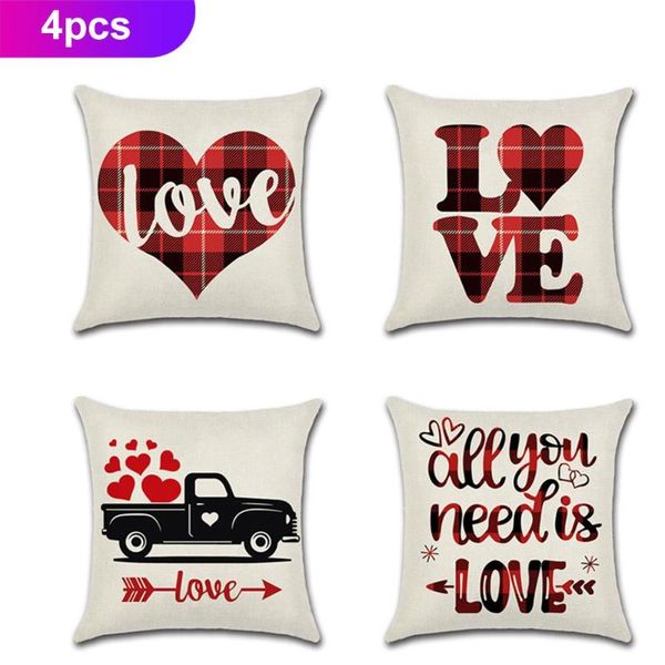 

cushion/decorative pillow valentines cushion covers red and black cotton linen cover sofa bed nordic decorative case almofadas 45x45cm