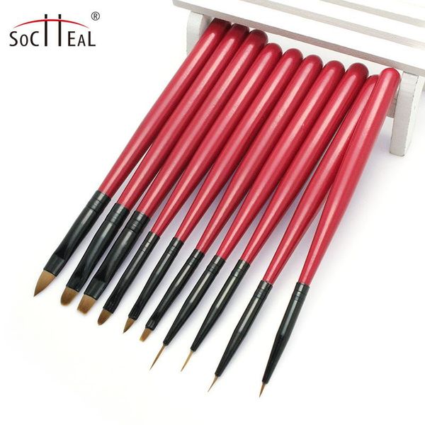 

5/10 pcs nail art brush set crystal nylon red wood handle painting drawing carving pen personality diy multi functional brushes, Yellow