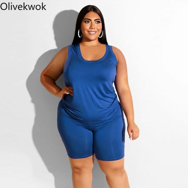 

women's tracksuits olivekwok 2021 summer women sets plus size casual solid color round neck vest shorts suit sleeveless, Gray