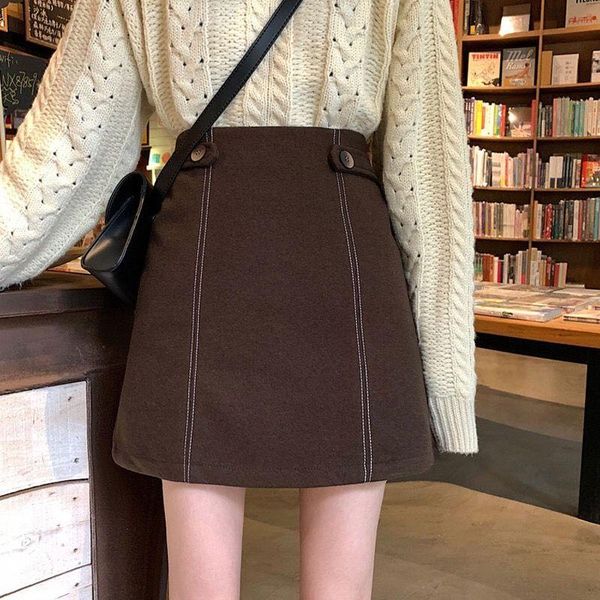 

skirts women 2021 autumn winter fashion tweed wool mini skirt female elegant button a line short lady casual plus size, Black