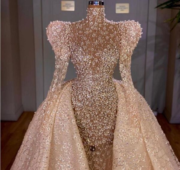 Abendkleid Damenbekleidung Balqeesfathi Nawalelzoghbi Langarm Hohe Schulter Ballkleid Stehkragen Peals Yousef aljasmi Myriam Fares Kim Kardashian