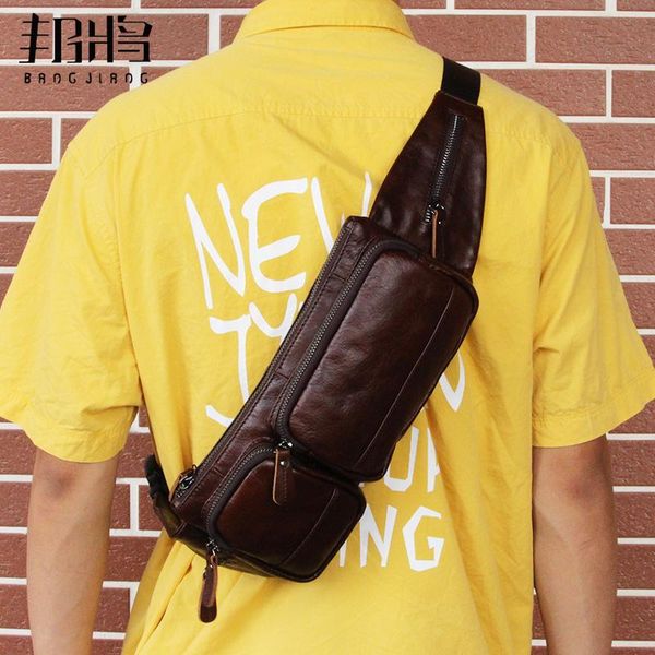 

waist bags genuine leather bag men's leisure sports small mobile phone head layer cowhide chest soft