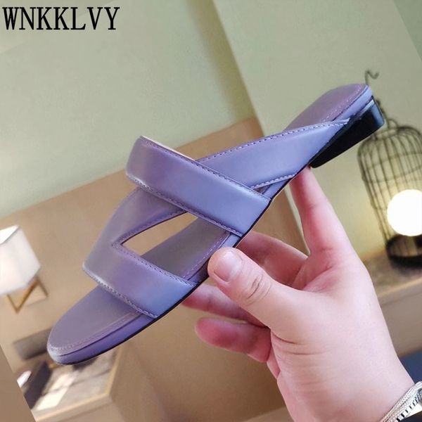 

summer new flat beach slippers women genuine leather open toe sandals comfortable leisure vacation shoes lazyman mules slides, Black