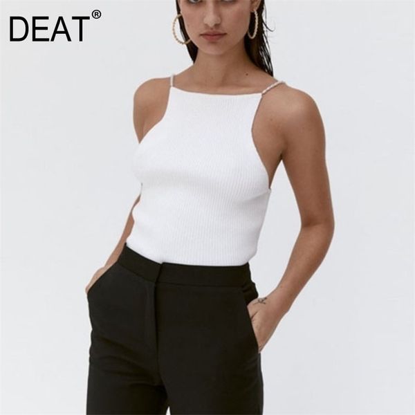 

[deat] strapless pearl shoulder sling back open back knitted bottomed slim waist vest summer clothes for women gx695 210714, Black;white