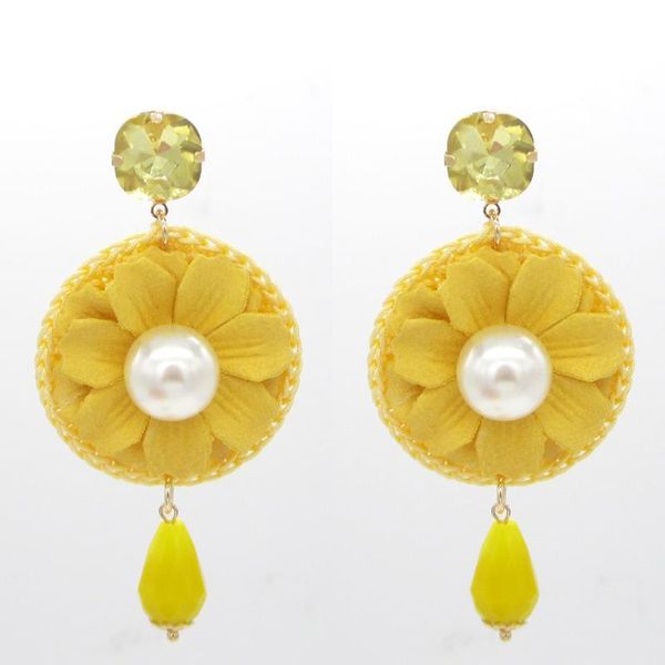 

dangle & chandelier fashion flower drop earrings for women statement colorful petal circle big fancy earring jewelry pearl crystal long ear, Silver