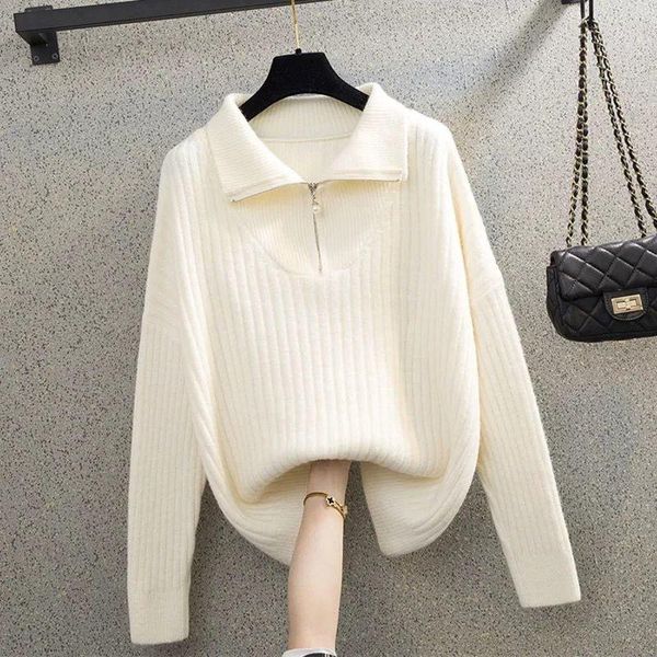 

women's sweaters autumn and winter 2021 temperament zipper half high neck knitted sweater slim built-in pullover top, White;black