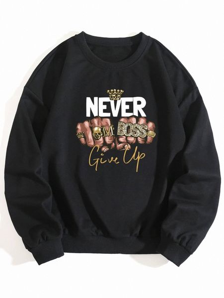 

plus slogan & hands print sweatshirt g618#, Black