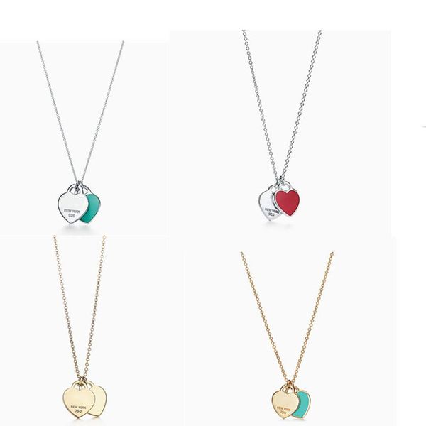 

pendant necklaces 100% classic silver s925 women's necklace, fashionable 45cm, 60cm double heart give girlfriend engagement gift
