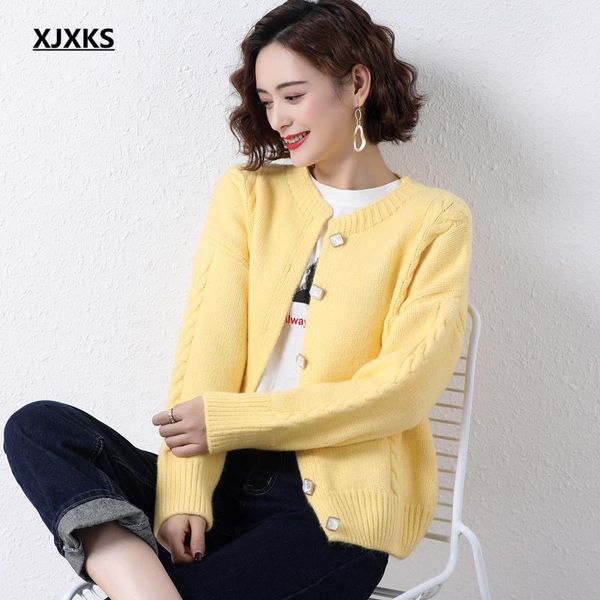 

women's knits & tees xjxks 2021 spring autumn sweater cardigan high-quality wool knitted jacket single-breasted, White