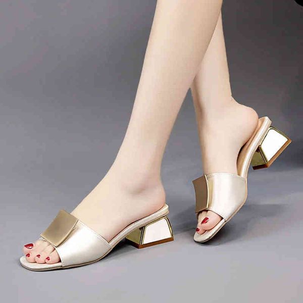 

sandals beige buckle silk women slippers summer fashion peep toe square heel slides korean style non-slip shallow 2pb0, Black