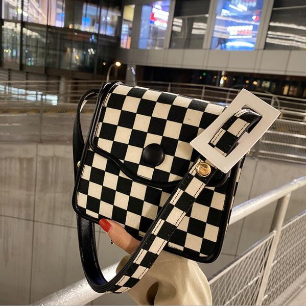

high-quality women checkerboard bag fashion luxury designer checkerboards grid color contrast underarm packet shoulder bags messenger bale, Black;red