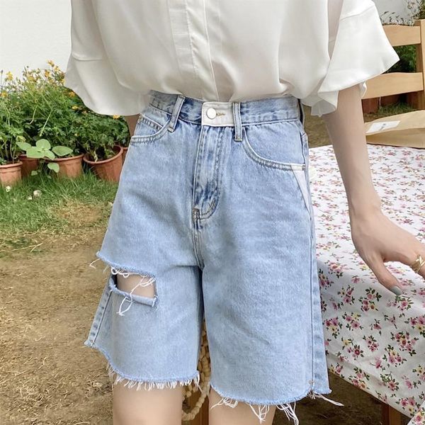 

woman jeans shorts ripped clothes high waisted 2021 summer streetwear baggy wide leg vintage fashion the blue harajuku pants1