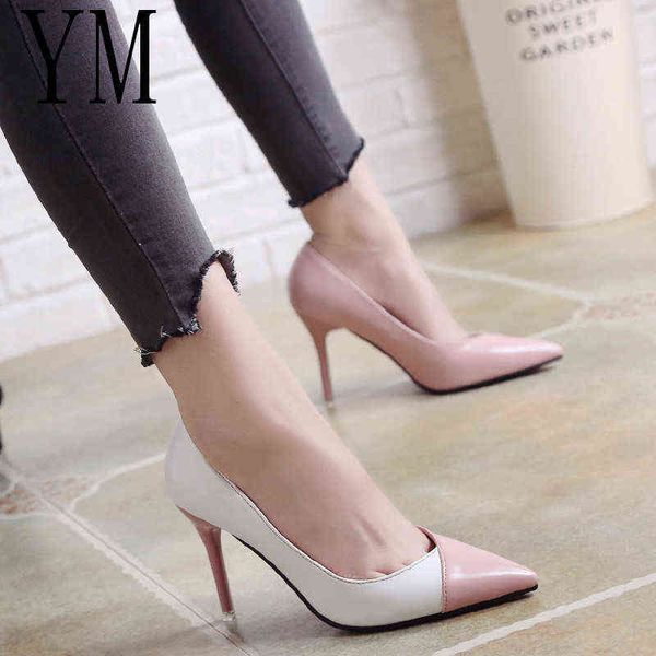 

2018 women pumps ol fashion spell color high heels single shoes female spring summer patent leather wedding party shoes woman y220225, Black