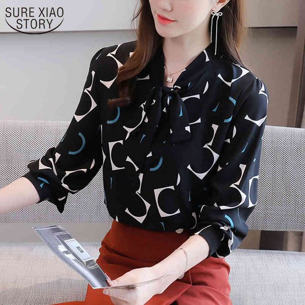 

western style women's chiffon blouse printed long sleeve autumn shirts fashion floral bottoming shirt feminine 11449 210508, White