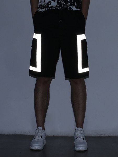 

men contrast reflective panel cargo shorts v8ef#, Black