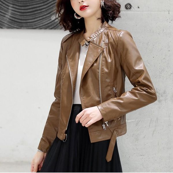 

women's leather & faux women elegant biker jacket zipper autumn punk style womens coat black pu motorcycle jackets female outwear