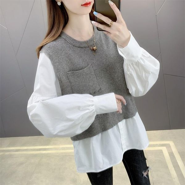 

women's sweaters 6672 (west room upstairs 4 ranked no. 1) in the fall of round collar knitting bag fake two piece first ladies' 57, White;black