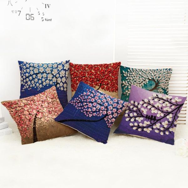 

colorful oil painting lucky tree linen pillow cover personality fashion home sofa cushion car core decor cushion/decorative