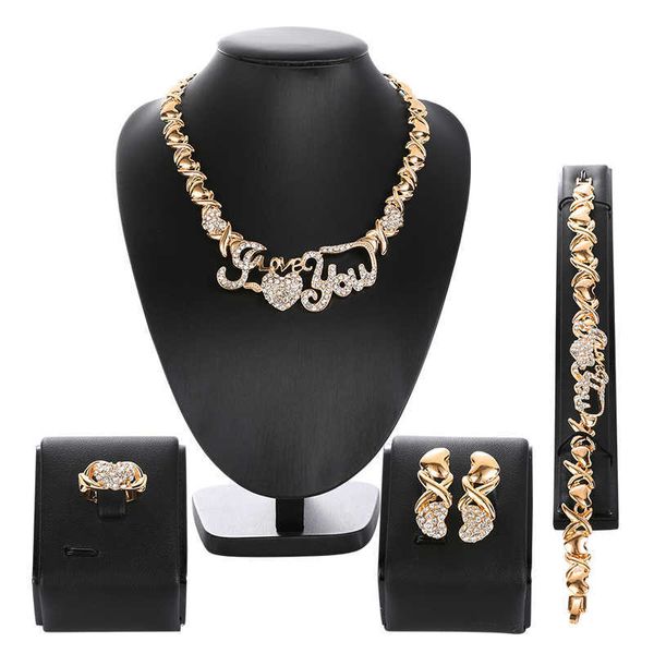 Perline nigeriane Set di gioielli da sposa Set di gioielli da sposa Dubai color oro Set di gioielli con collana di perline africane 210619
