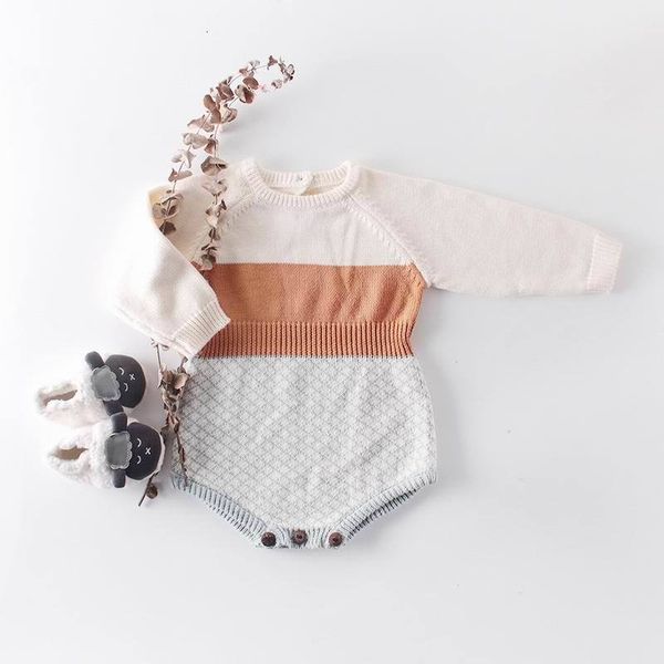 

rompers wholesale baby bodysuits autumn born plaid knitted long sleeve romper girl boy clothes 0-2y e82096 1byd, Blue