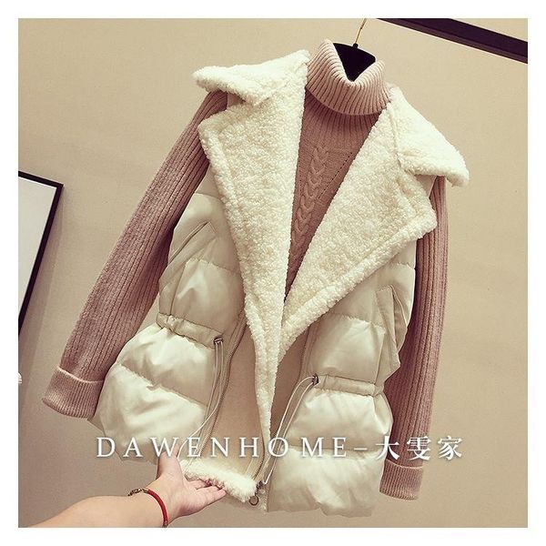 

women's vests lamb hair vest autumn and winter korean version of loose waist all-match waistcoat short down cotton, Black;white