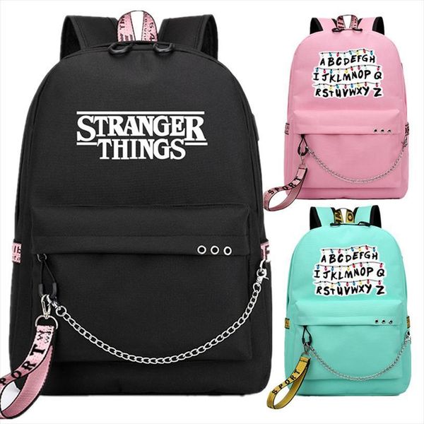 

stranger things usb backpack school book bags fans travel lapchain headphone port