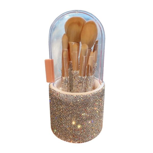 Estatuetas decorativas 8pcs define pincel de maquiagem com escovas de diamante de caixa de bolsa ferramentas cosméticas de objeto de sobrancelha de obra de glitter glitter