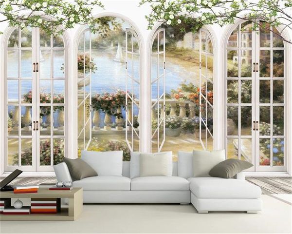 

3d mural wallpaper european arch classical oil romantic landscape tv background wall painting home decor modern wallpapers wallcovering