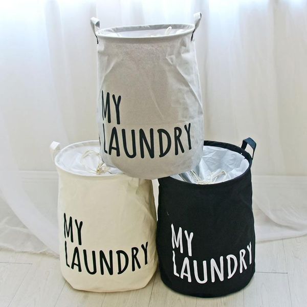 

drawstring laundry basket foldable cotton linen bag waterproof canvas large toys clothes storage organizer with lid bags
