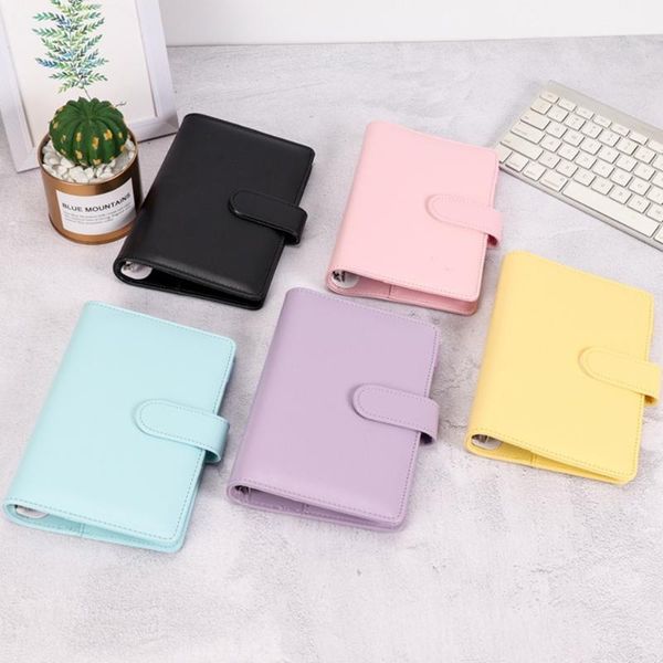 

notepads a5 6 ring pu leather binder pocards mini vintage notebook po kpop kawaii notepad personal diary for loose leaf, Purple;pink