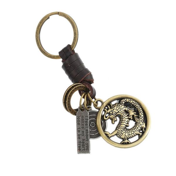

keychains weave restore ways leather automobile pendant male waist hanging cowhide chain metal ring retro, Silver