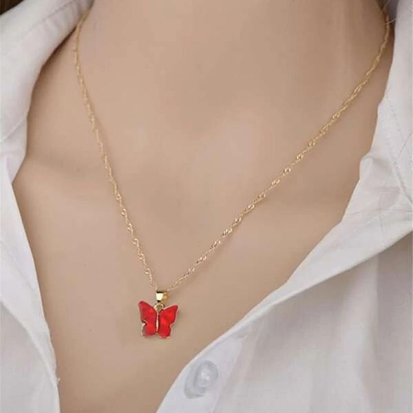 

pendant necklaces simple and cute multicolor butterfly necklace lady boho fashion sweet wave beauty girl gift jewelry, Silver
